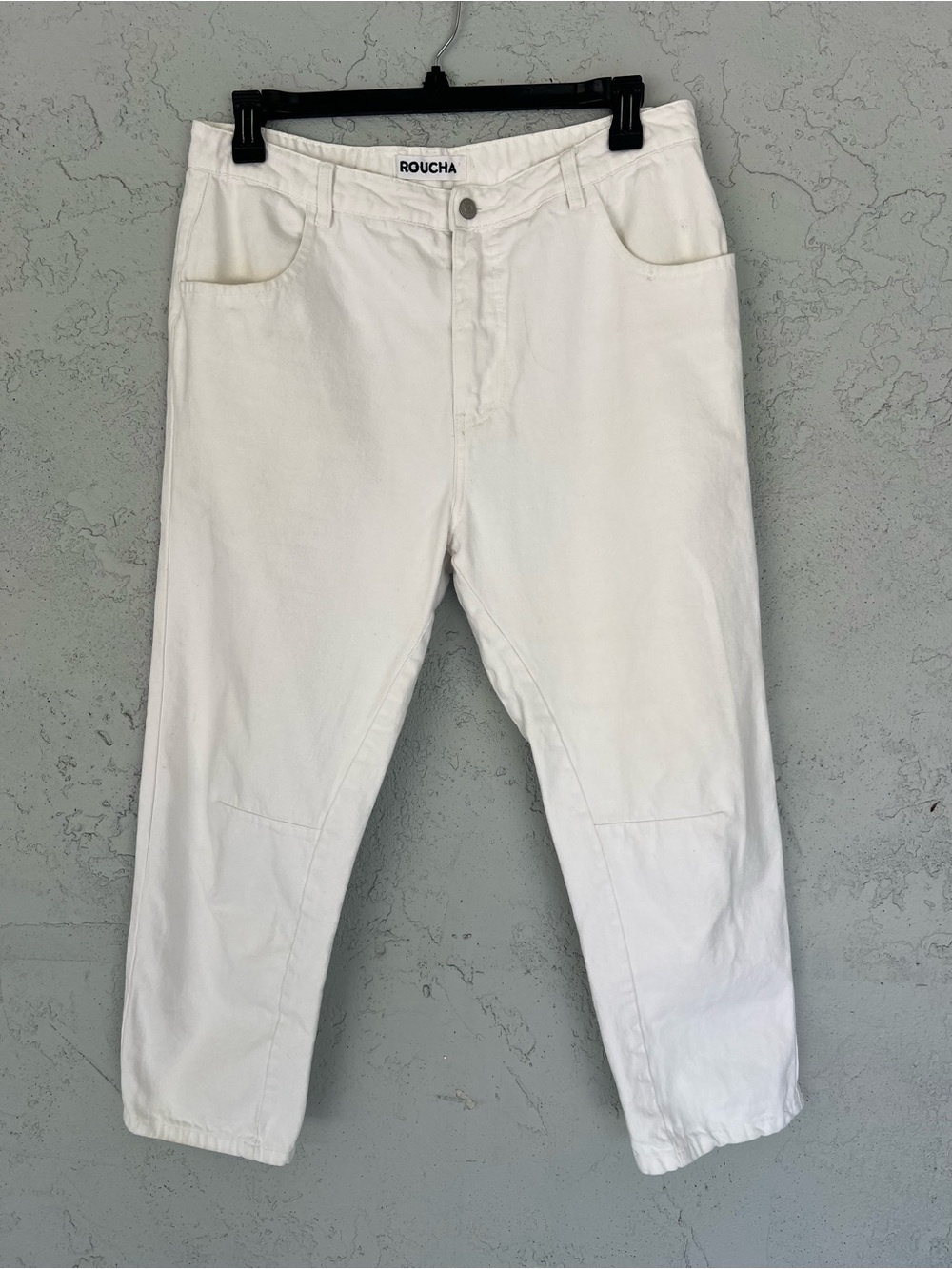 Roucha Straight Leg Relaxed Fit Adjustable Drawstring Jeans White Size Large